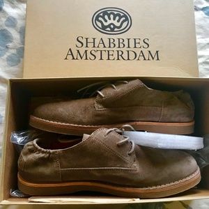 New in Box Fred De La Bretoniere Shabbies Amsterdam Tan Suede Lace Up Shoes